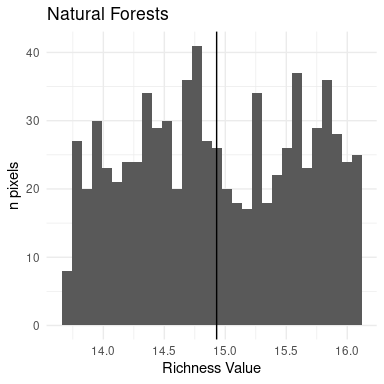 Histogram of richness for natural forests