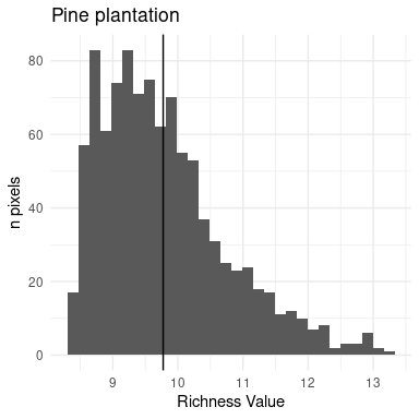 Histogram of initial richness for pine forests